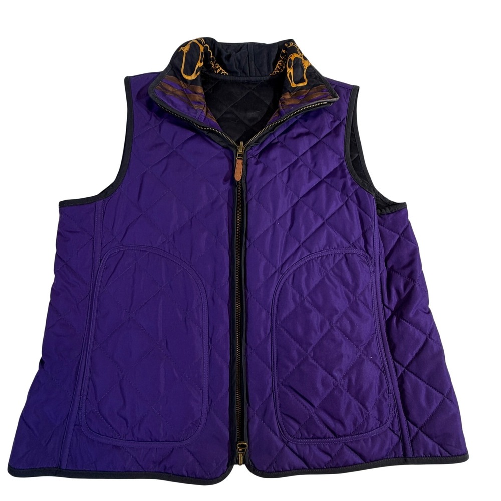 Lauren Ralph Lauren Reversible Quilted Vest L Purple Equestrian Horse Bit